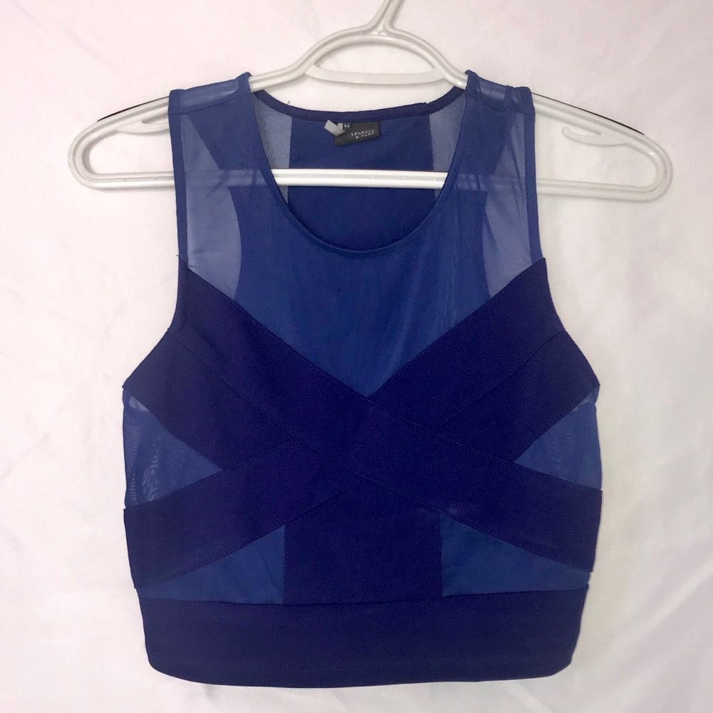 Blue mesh crop top